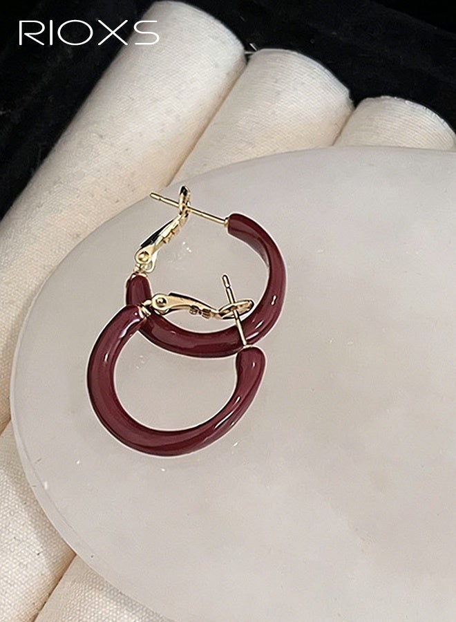 RIOXS Women's Geometric Hoop Earrings, Vintage Red Circle Earrings Luxury & Minimalist, Hypoallergenic & Secure Fit, Elegant Everyday Accessories, Perfect Gift for Dating, Anniverseries, Red - Image 3